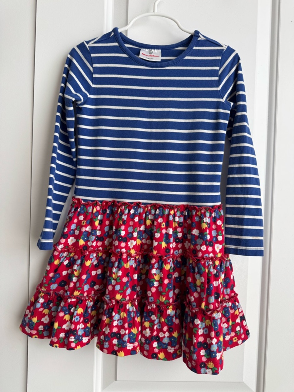 Hanna Andersson Striped & Floral Tiered Dress Sz 110